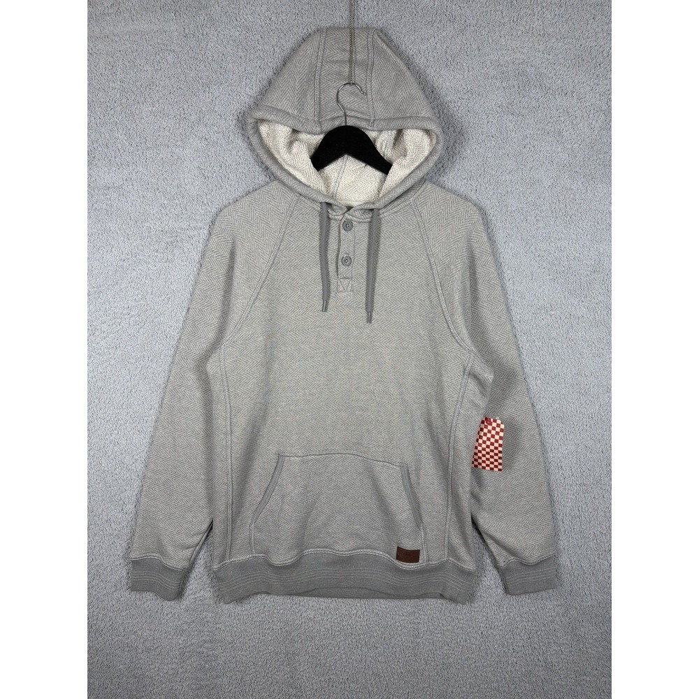 NWT Vans Off The Wall Henley Herringbone Hoodie Mens M Gray Skate Surf Chill